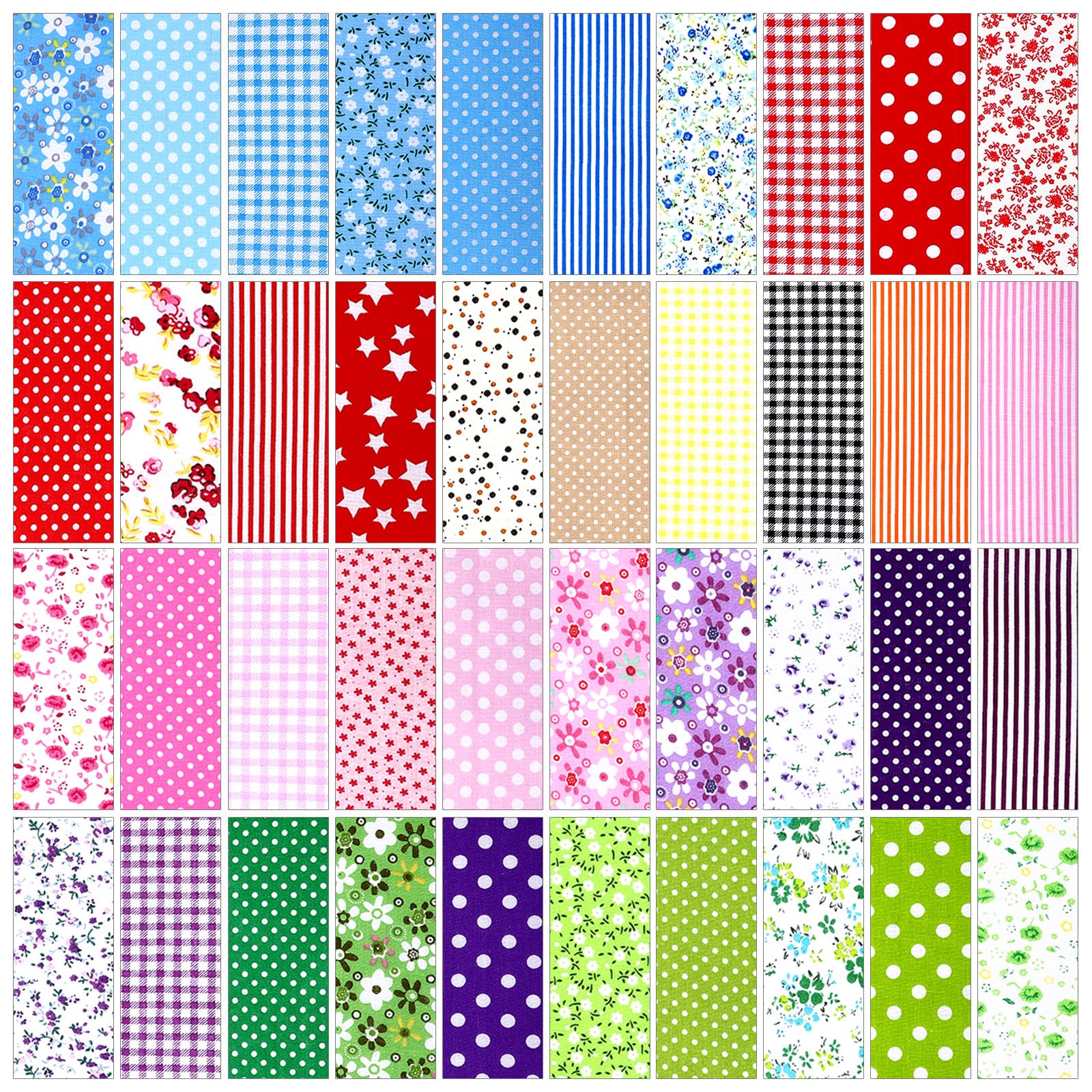 Moukeren 100 Pcs Floral Fabric Quilting Strips Colorful Cotton Fabric Patchwork Fabric Roll up 2.55 Inch Precut Plain Weave Fabric for DIY Craft Sewing(Stripe)