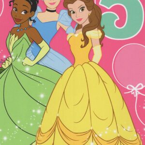 Princess Happy 5th Fifth Birthday Card (Age 5) Featuring Belle, Cinderella, and Tiana - Hope Your Special Day is Filled With Sweet Dreams and Happy Endings