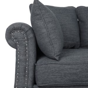 Christopher Knight Home Manbow Pillowback 3 Seater Sofa with Nailhead Trim - Charcoal/Dark Brown