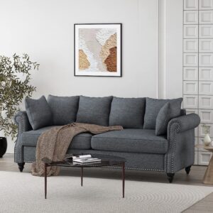 Christopher Knight Home Manbow Pillowback 3 Seater Sofa with Nailhead Trim - Charcoal/Dark Brown