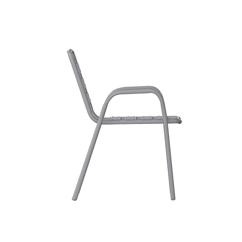 Flash Furniture Lila Commercial Restaurant Stack Chair with Triple Slat Back and Arms, Indoor-Outdoor Dining Chair, Silver