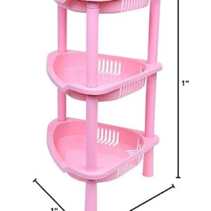 3 Tier Reusable Plastic Corner Shelf Organizer Cabinet Bathroom Kitchen Sundries Storage Rack Pink Simple and Sophisticated Design