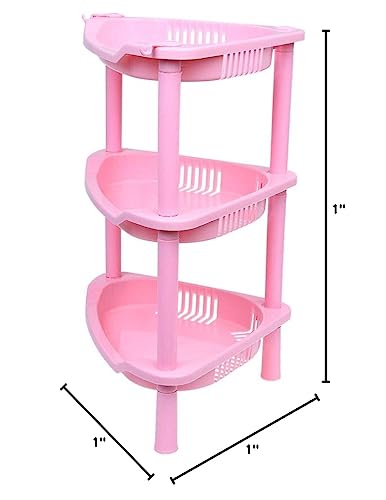 3 Tier Reusable Plastic Corner Shelf Organizer Cabinet Bathroom Kitchen Sundries Storage Rack Pink Simple and Sophisticated Design