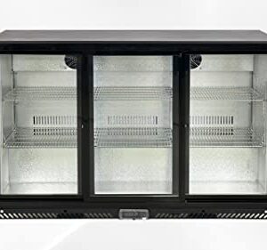 Beer Back Bar Cooler 3 Glass Sliding Door 53" Width Beer Fridge NSF Certified Beverage Refrigerator 11.8 cu.ft Under Counter Height 35°-46°F Black bb3dup