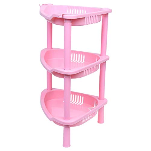 3 Tier Reusable Plastic Corner Shelf Organizer Cabinet Bathroom Kitchen Sundries Storage Rack Pink Simple and Sophisticated Design