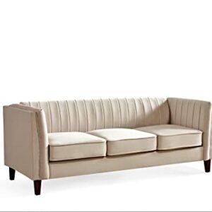 Container Furniture Direct Modern Luxury Velvet Couch for Living Room with High Density Foam, Soft Fabric Upholstery, Removable Cushions and Solid Wood Legs, 83'' Wide 3 Seater Sofa, Beige