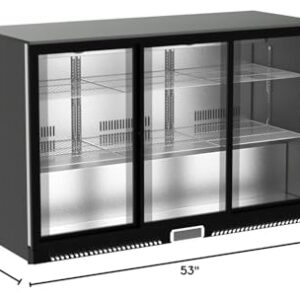 Beer Back Bar Cooler 3 Glass Sliding Door 53" Width Beer Fridge NSF Certified Beverage Refrigerator 11.8 cu.ft Under Counter Height 35°-46°F Black bb3dup