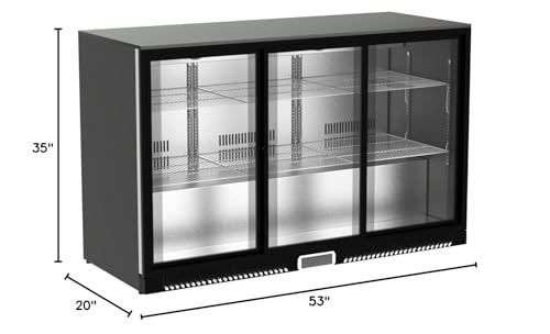 Beer Back Bar Cooler 3 Glass Sliding Door 53" Width Beer Fridge NSF Certified Beverage Refrigerator 11.8 cu.ft Under Counter Height 35°-46°F Black bb3dup