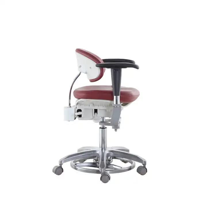 Foot Controlled Medical Ergonomic Dental Microscope Dynamic Stools Chair PU Leather with 45°Swiveling Armrests