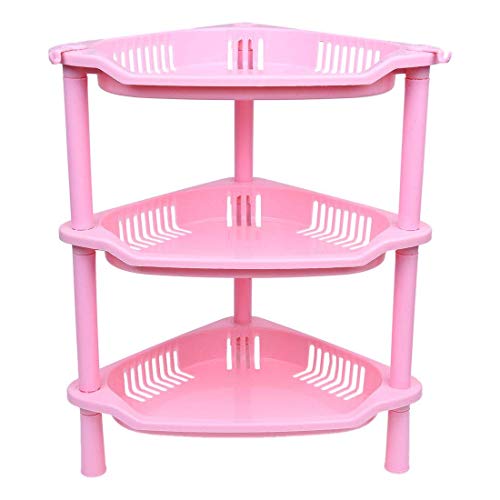 3 Tier Reusable Plastic Corner Shelf Organizer Cabinet Bathroom Kitchen Sundries Storage Rack Pink Simple and Sophisticated Design