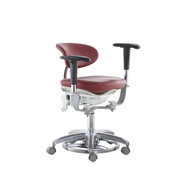 Foot Controlled Medical Ergonomic Dental Microscope Dynamic Stools Chair PU Leather with 45°Swiveling Armrests