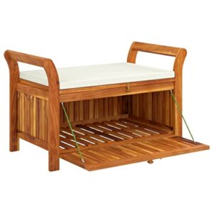 vidaXL Outdoor Storage Bench-Cushioned Acacia Wood Patio Seat Box-Brown & Cream White-Garden Bench Organizer for Deck and Patio