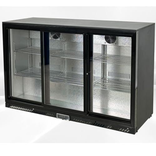 Beer Back Bar Cooler 3 Glass Sliding Door 53" Width Beer Fridge NSF Certified Beverage Refrigerator 11.8 cu.ft Under Counter Height 35°-46°F Black bb3dup