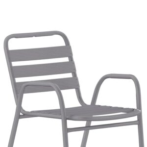 Flash Furniture Lila Commercial Restaurant Stack Chair with Triple Slat Back and Arms, Indoor-Outdoor Dining Chair, Silver