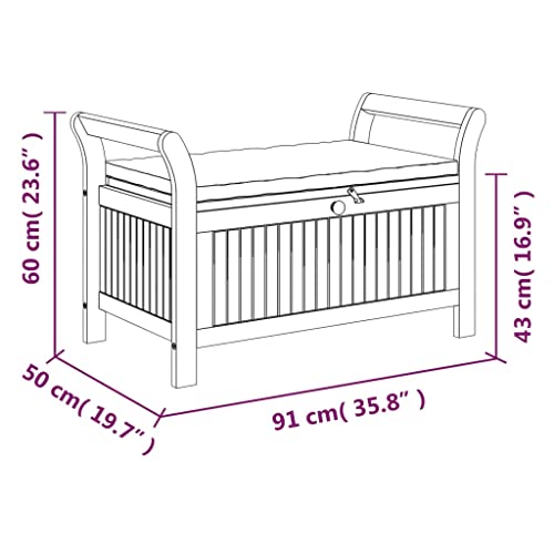 vidaXL Outdoor Storage Bench-Cushioned Acacia Wood Patio Seat Box-Brown & Cream White-Garden Bench Organizer for Deck and Patio