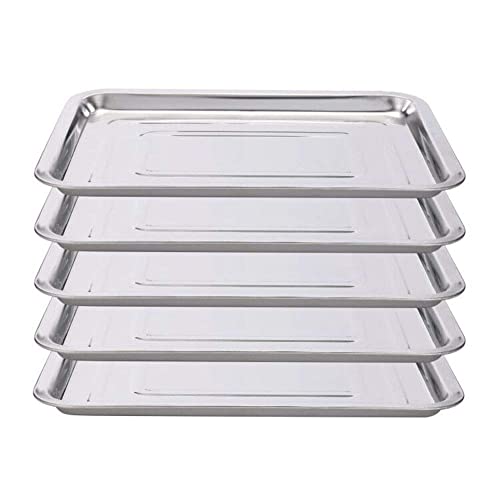 Stainless Steel Trays,DOWEI 5 Pack Stainless Steel 13.5" X 10" Dental Medical Body Piercing Instrument Tray Surgical Flat Bottom Trays for Lab Supplies