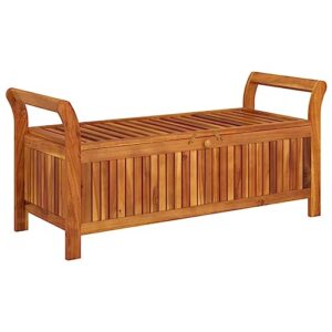 vidaXL Solid Acacia Wood Patio Storage Bench with Cushion - Comfortable Seating - Durable & Robust - Brown Gray - Stylish Garden Furniture