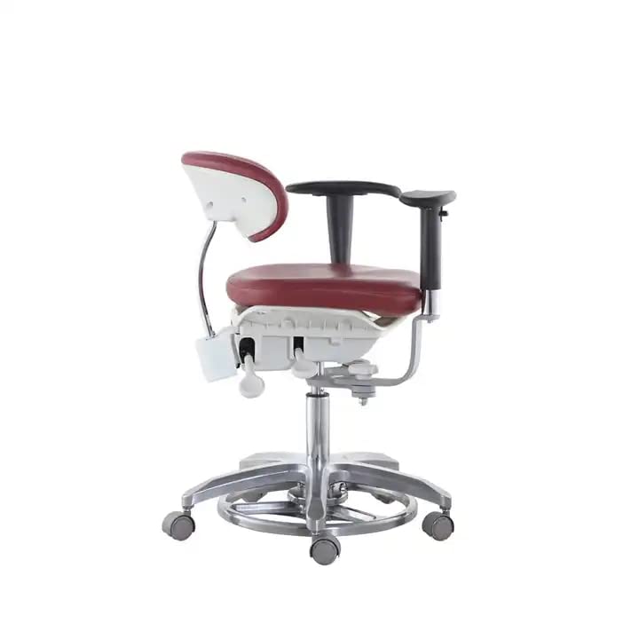 Foot Controlled Medical Ergonomic Dental Microscope Dynamic Stools Chair PU Leather with 45°Swiveling Armrests