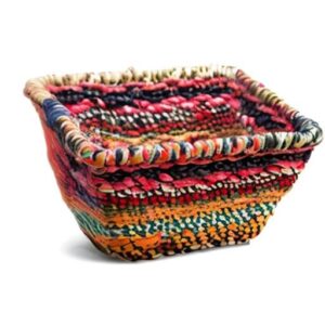 India Handicrafts Jute Square Basket With Multicolor Finish 20352