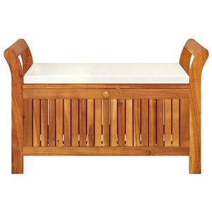 vidaXL Outdoor Storage Bench-Cushioned Acacia Wood Patio Seat Box-Brown & Cream White-Garden Bench Organizer for Deck and Patio