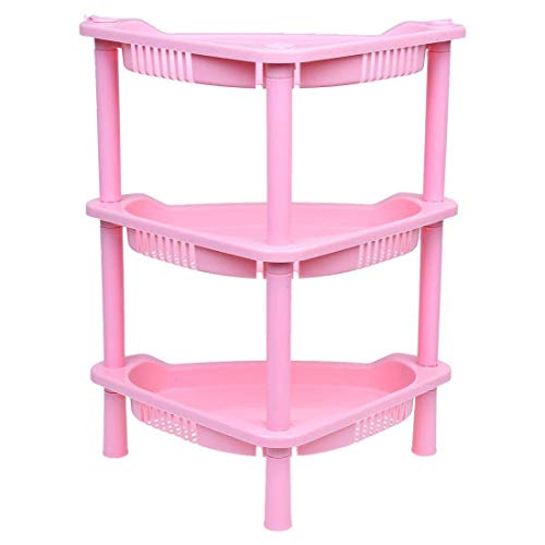 3 Tier Reusable Plastic Corner Shelf Organizer Cabinet Bathroom Kitchen Sundries Storage Rack Pink Simple and Sophisticated Design