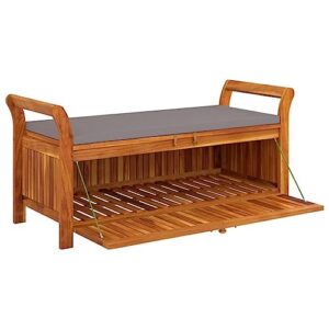 vidaXL Solid Acacia Wood Patio Storage Bench with Cushion - Comfortable Seating - Durable & Robust - Brown Gray - Stylish Garden Furniture