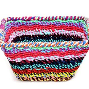 India Handicrafts Jute Square Basket With Multicolor Finish 20352