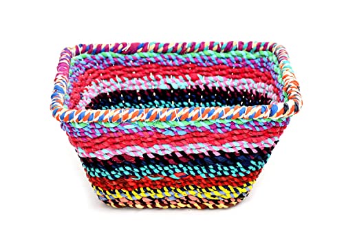 India Handicrafts Jute Square Basket With Multicolor Finish 20352