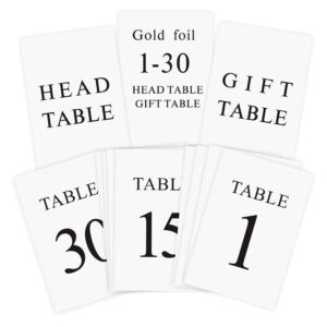 black wedding table numbers set, 1-30, elegant centerpiece decorations, double sided 4x6 cards with numbers 1-30, head table card included, ideal for table number holders