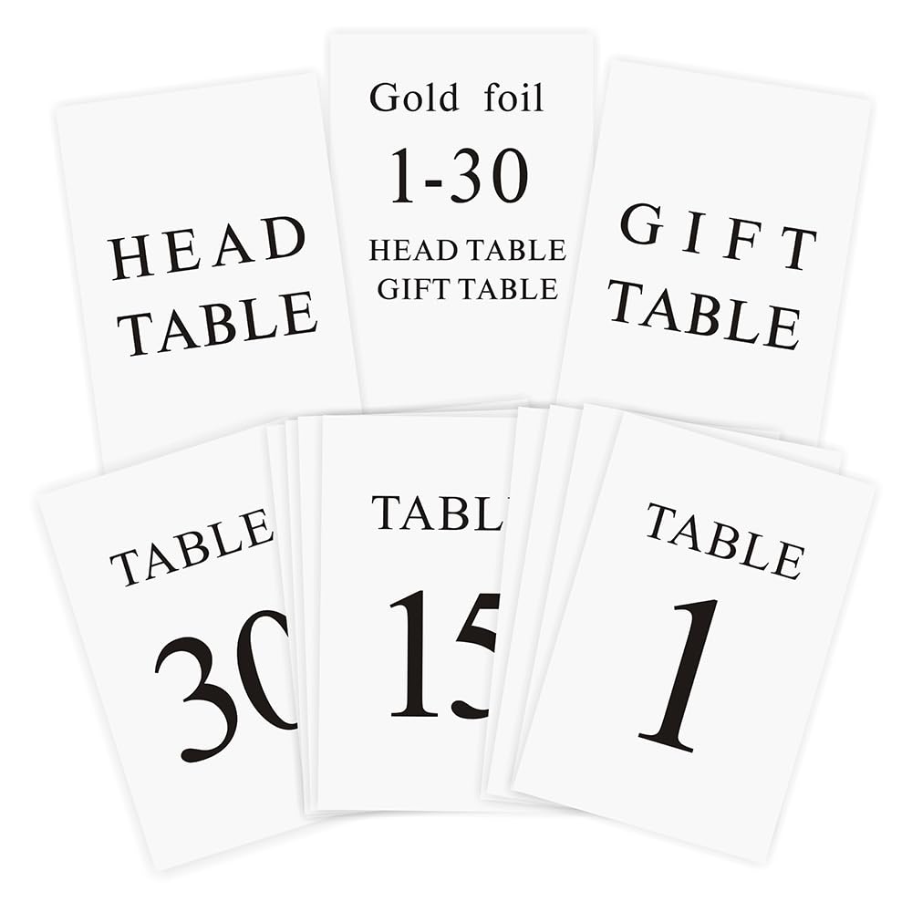 Black Wedding Table Numbers Set, 1-30, Elegant Centerpiece Decorations, Double Sided 4x6 Cards with Numbers 1-30, Head Table Card Included, Ideal for Table Number Holders