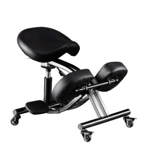 kneeling chair with wheels, ergonomic balance chair for home and office，adjustable saddle chair to improve your posture,comfortable knees and footrest,black,sss-1459-m