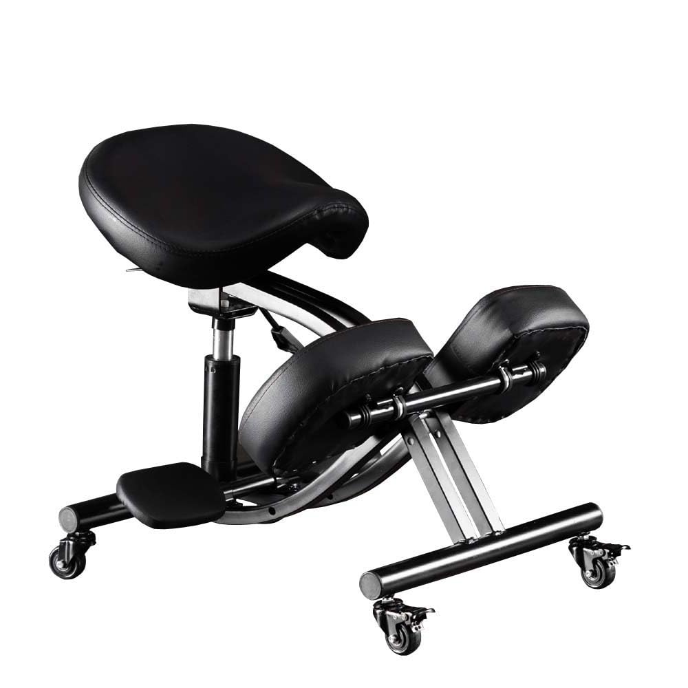 Kneeling Chair with Wheels, Ergonomic Balance Chair for Home and Office，Adjustable Saddle Chair to Improve Your Posture,Comfortable Knees and Footrest,Black,SSS-1459-M