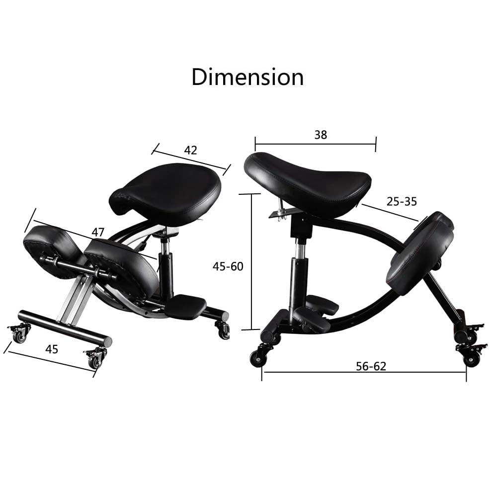 Kneeling Chair with Wheels, Ergonomic Balance Chair for Home and Office，Adjustable Saddle Chair to Improve Your Posture,Comfortable Knees and Footrest,Black,SSS-1459-M