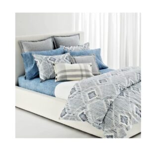 Lauren Ralph Lauren Austen Diamond Graphic Blue Grey Full Queen 3 pc Duvet Cover Set Shams (Queen (U.S. Standard))