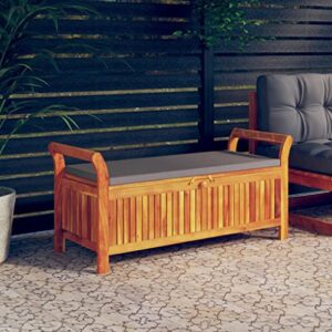 vidaXL Solid Acacia Wood Patio Storage Bench with Cushion - Comfortable Seating - Durable & Robust - Brown Gray - Stylish Garden Furniture