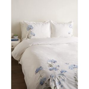 melange home broderie ensemble housse de couette collection hydrangea embroidery duvet set (5 color) blue - full - queen