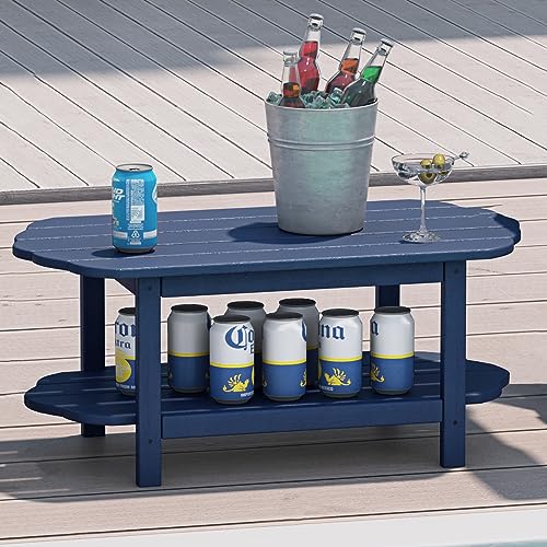 MINPINSER 2 Tier Patio Table-Outdoor Coffee Table Adirondack Deck Table HDPE Pool Side Table, Blue