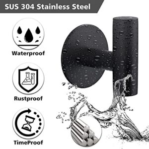 YUET 2 Pcs Bathroom Towel Hook Adhesive,Stick on Metal Coat Hooks Robe Hook SUS 304 Stainless Steel Heavy Duty Door Hanger Towel Robe Clothes Closet Sponges Holder for Bathroom Hotel (Black)