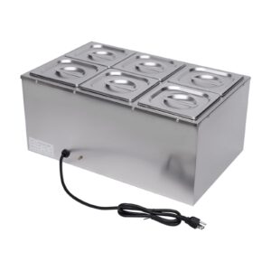 Countertop Steam Table Food Warmer Stainless Steel Commercial Buffet Warmer 6-Pan 600W Portable Electric Food Warmer Steam Table 19.2Qt(18L) for Restaurants, Catering, Buffets