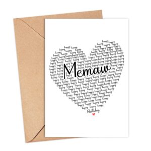 GavinsDesigns Happy Birthday Memaw Card - Cute Happy Birthday - Birthday Greeting Card - Sweet Birthday Card For Memaw - Anniversary-Thank You Card - Heart Happy Birthday Mom - I Love You Memaw Card