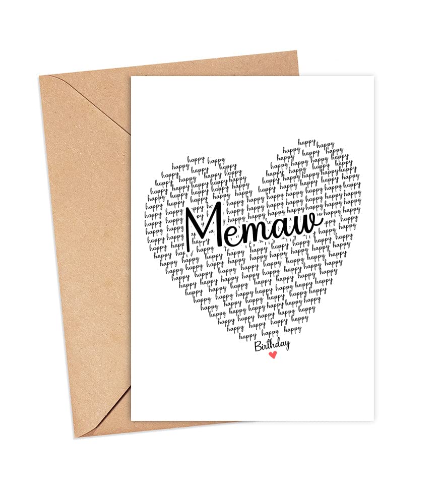 GavinsDesigns Happy Birthday Memaw Card - Cute Happy Birthday - Birthday Greeting Card - Sweet Birthday Card For Memaw - Anniversary-Thank You Card - Heart Happy Birthday Mom - I Love You Memaw Card