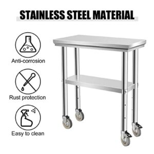 Stainless Steel Work & Prep Table with Caster Wheels and Under Shelf for Restaurant, Home, Hotel,24''x12''