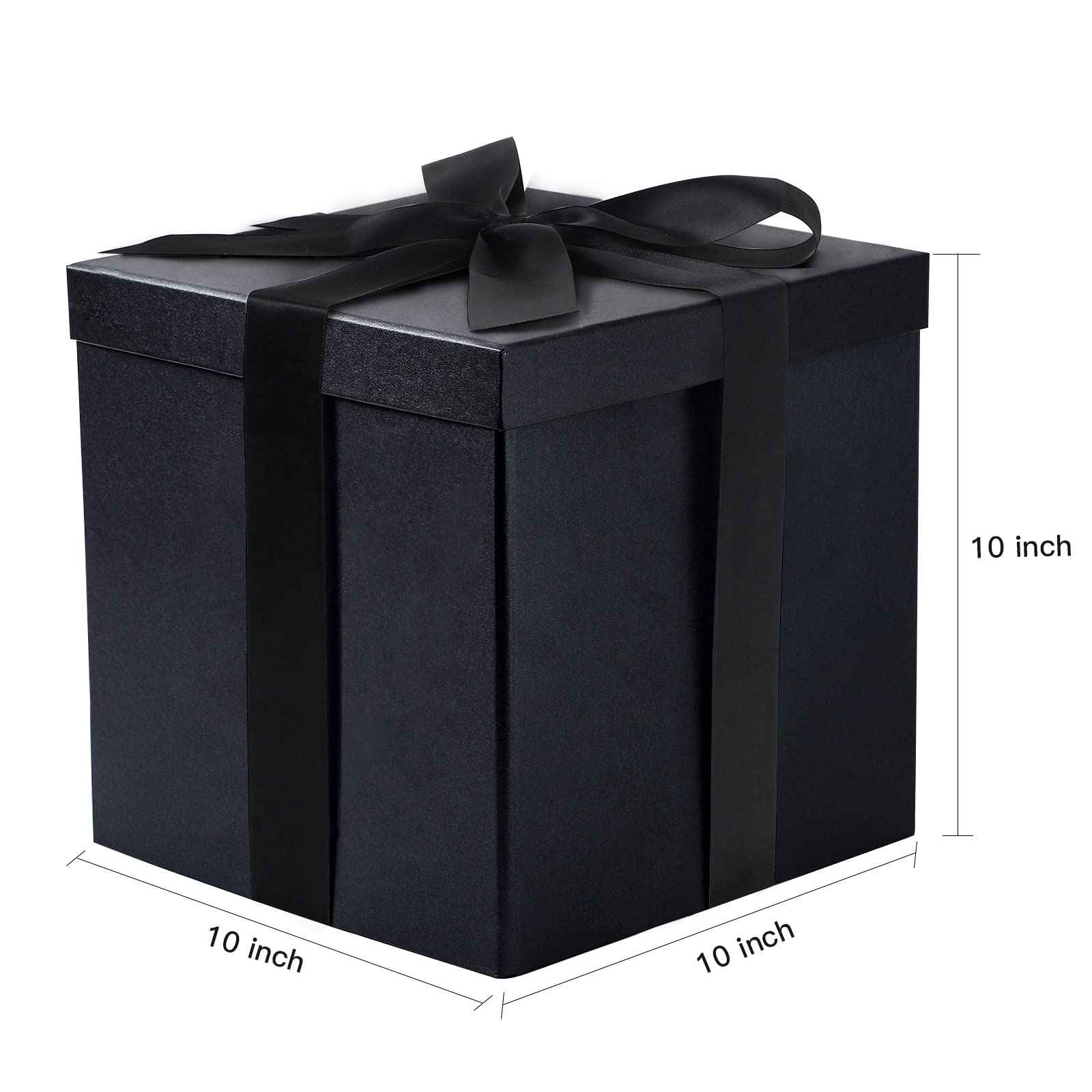 RUSPEPA Medium Birthday Gift Box with Lids, Ribbon and Tissue Paper, Collapsible Gift Box - 1 Pcs, 10x10x10 Inches, Black