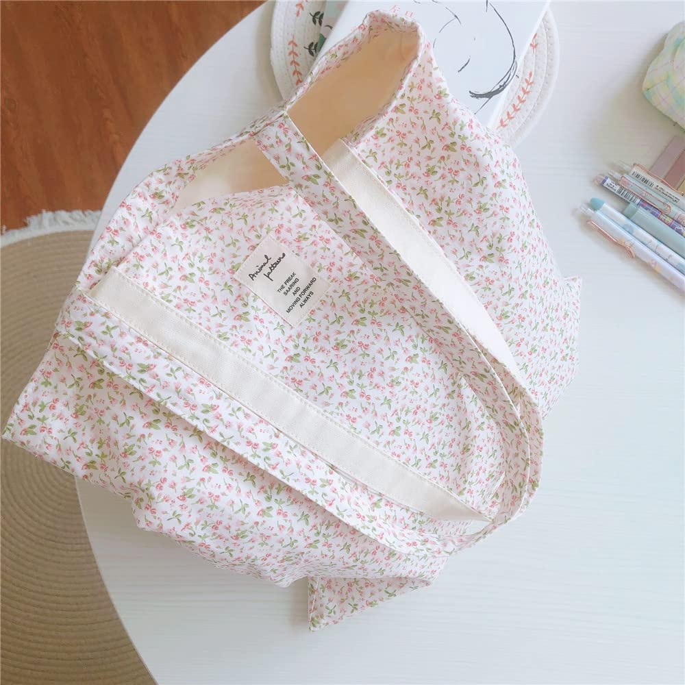 Kehpish Cotton Canvas Tote Bag Reusable Soft Grocery Cloth Bag Floral Shoulder Bag for Beach Travel Shopping