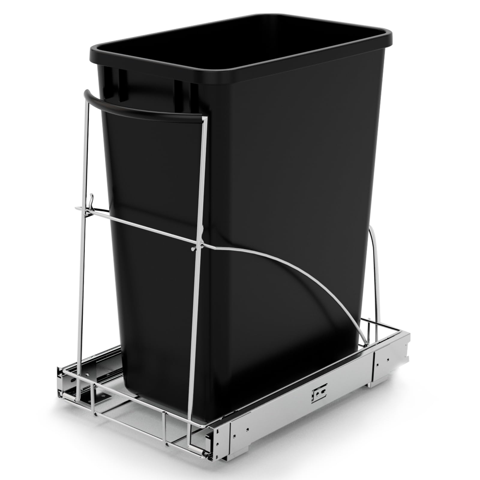 Tanamu Pull Out Trash Can Under Cabinet，Under Sink Slide Out Garbage for Kitchen，Requires 13" W X 18" D Minimum Cabinets，Chrome Adjustable for 7-10 Gallon Trash Can