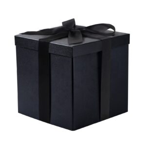 ruspepa medium birthday gift box with lids, ribbon and tissue paper, collapsible gift box - 1 pcs, 10x10x10 inches, black