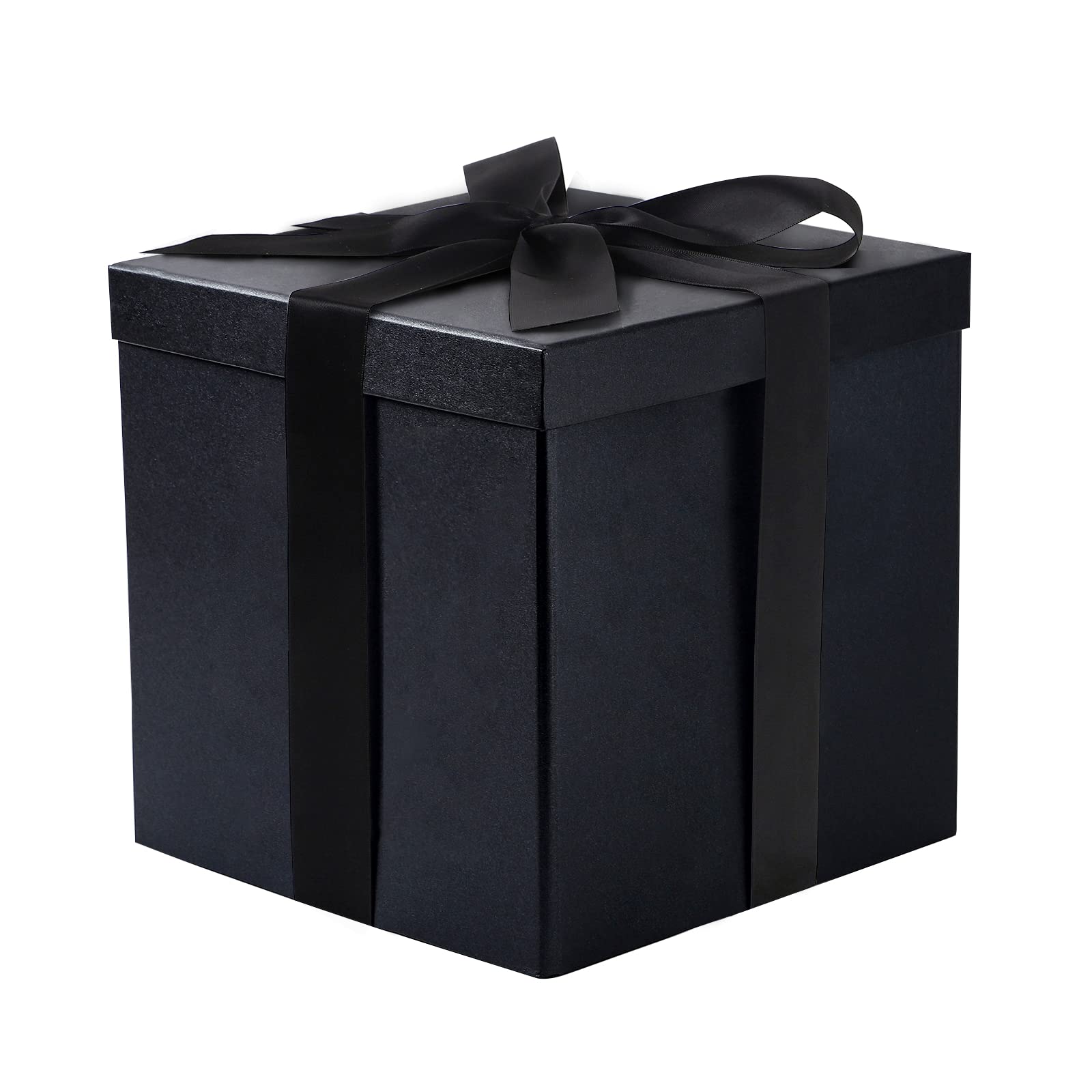 RUSPEPA Medium Birthday Gift Box with Lids, Ribbon and Tissue Paper, Collapsible Gift Box - 1 Pcs, 10x10x10 Inches, Black