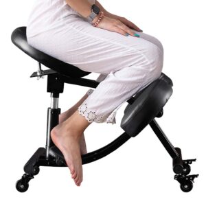 Kneeling Chair with Wheels, Ergonomic Balance Chair for Home and Office，Adjustable Saddle Chair to Improve Your Posture,Comfortable Knees and Footrest,Black,SSS-1459-M