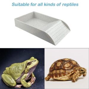 3 PCS Tortoise Food Dish with Ramp and Tortoise Water Bowl,Gray Reptile Water Bowl,Reptile Water Dish Amphibians Habitat,Reptile Water Bowl for Turtles,Horned Frogs and Lizards