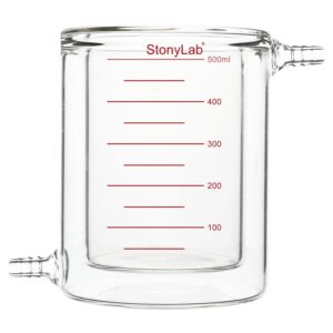 stonylab glass jacketed beaker, 1 pack borosilicate glass graduated beaker flat-bottom double-layer lab reaction beaker, 500 ml